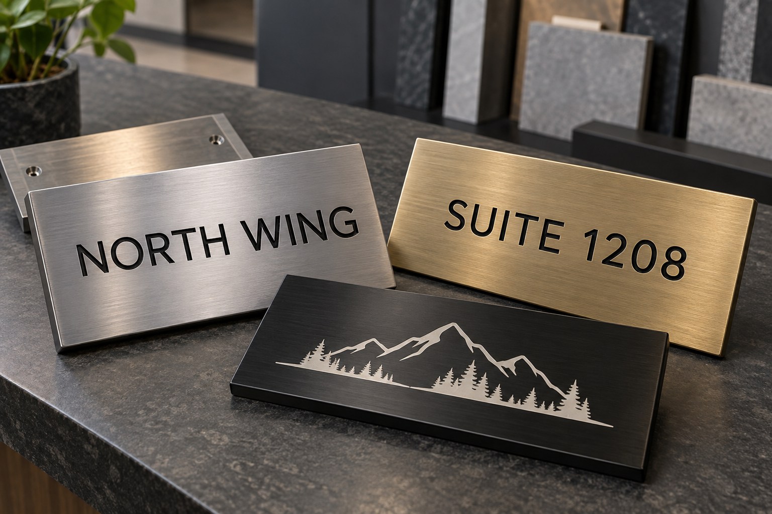 Custom etched and paint-filled metal identification plaques